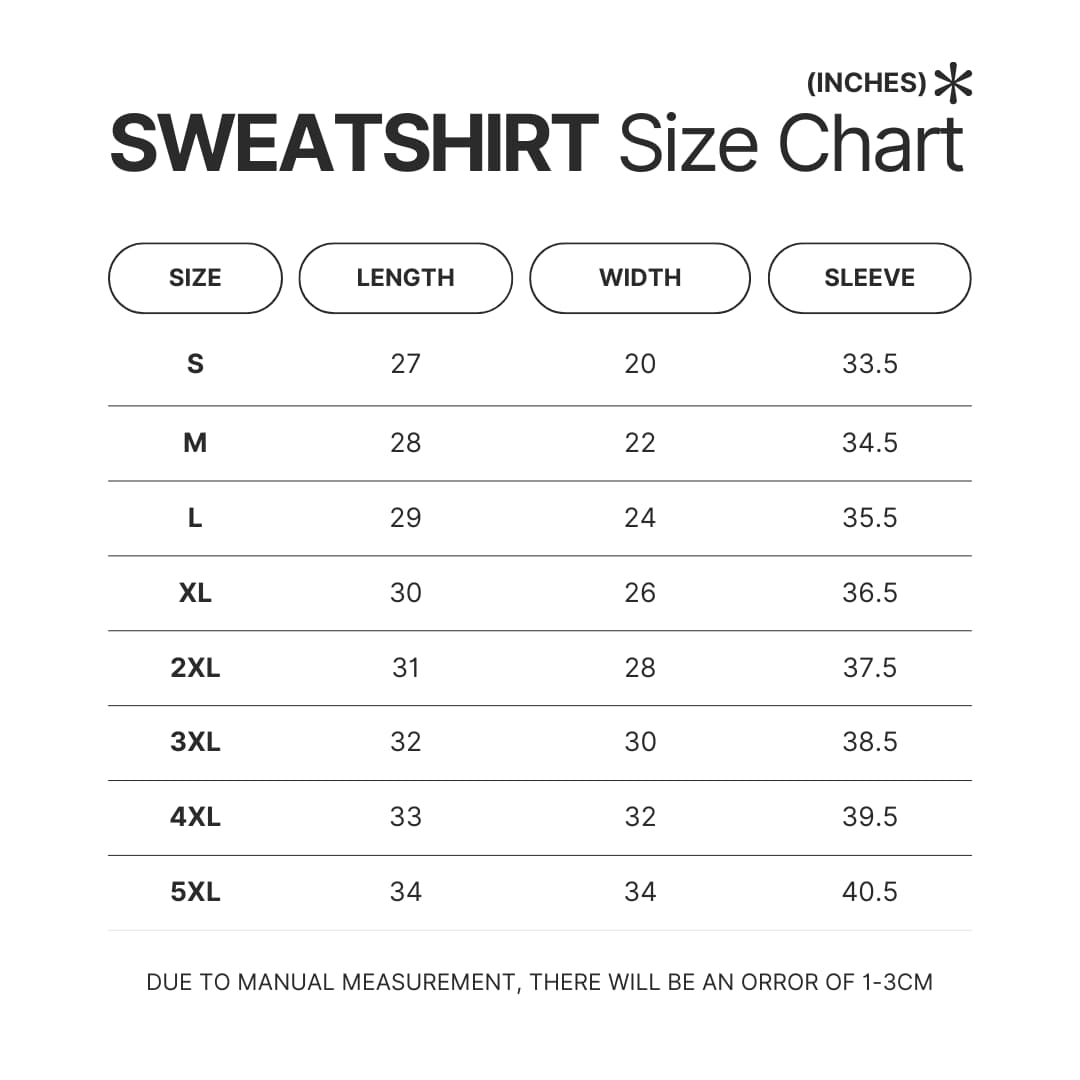 Sweatshirt Size Chart - Pochacco Merch